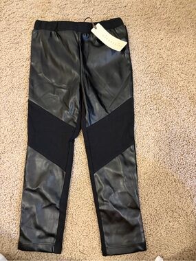 Kids Faux Leather Panel Leggings - Black
